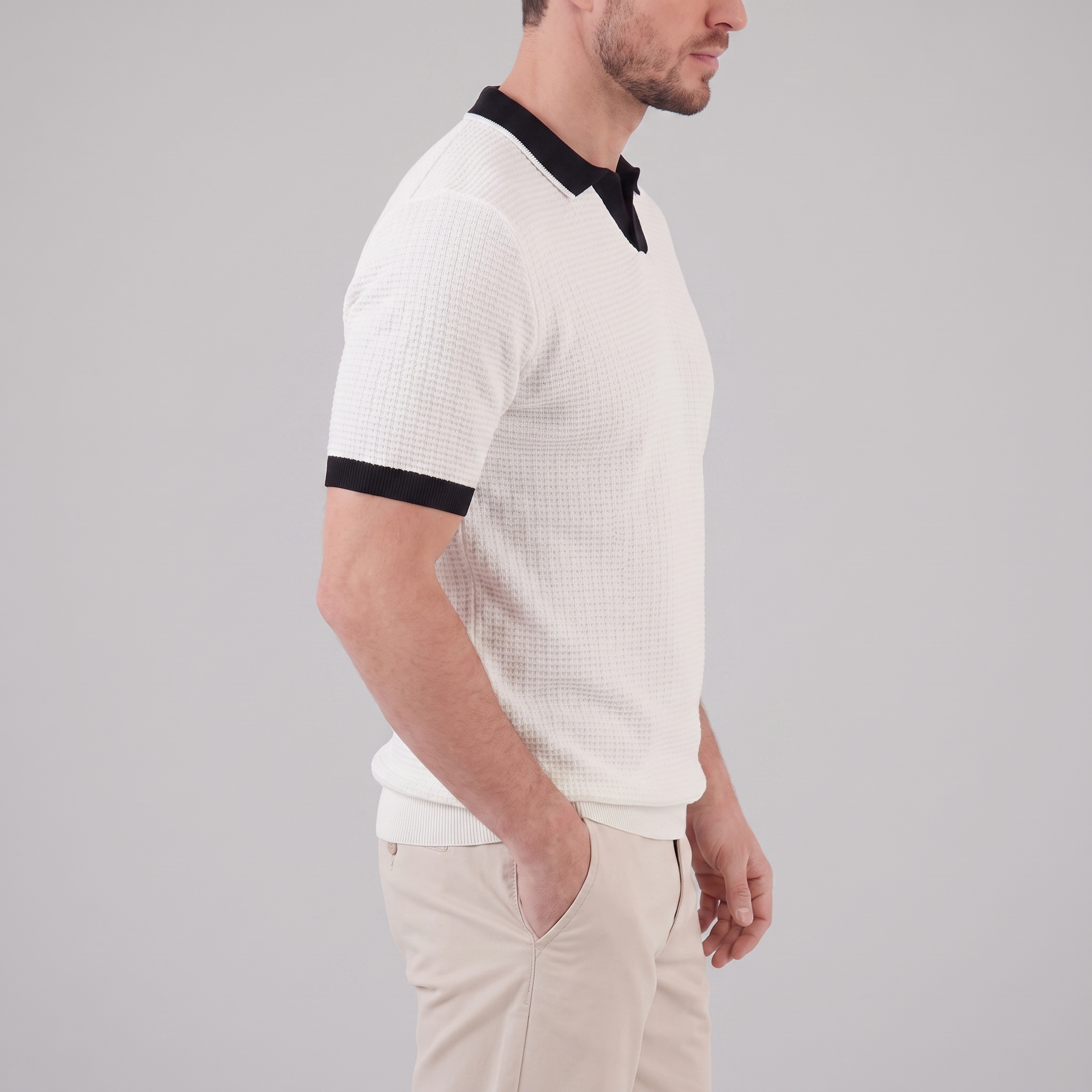 Men's Weave Contrast Trim Polo Shirt