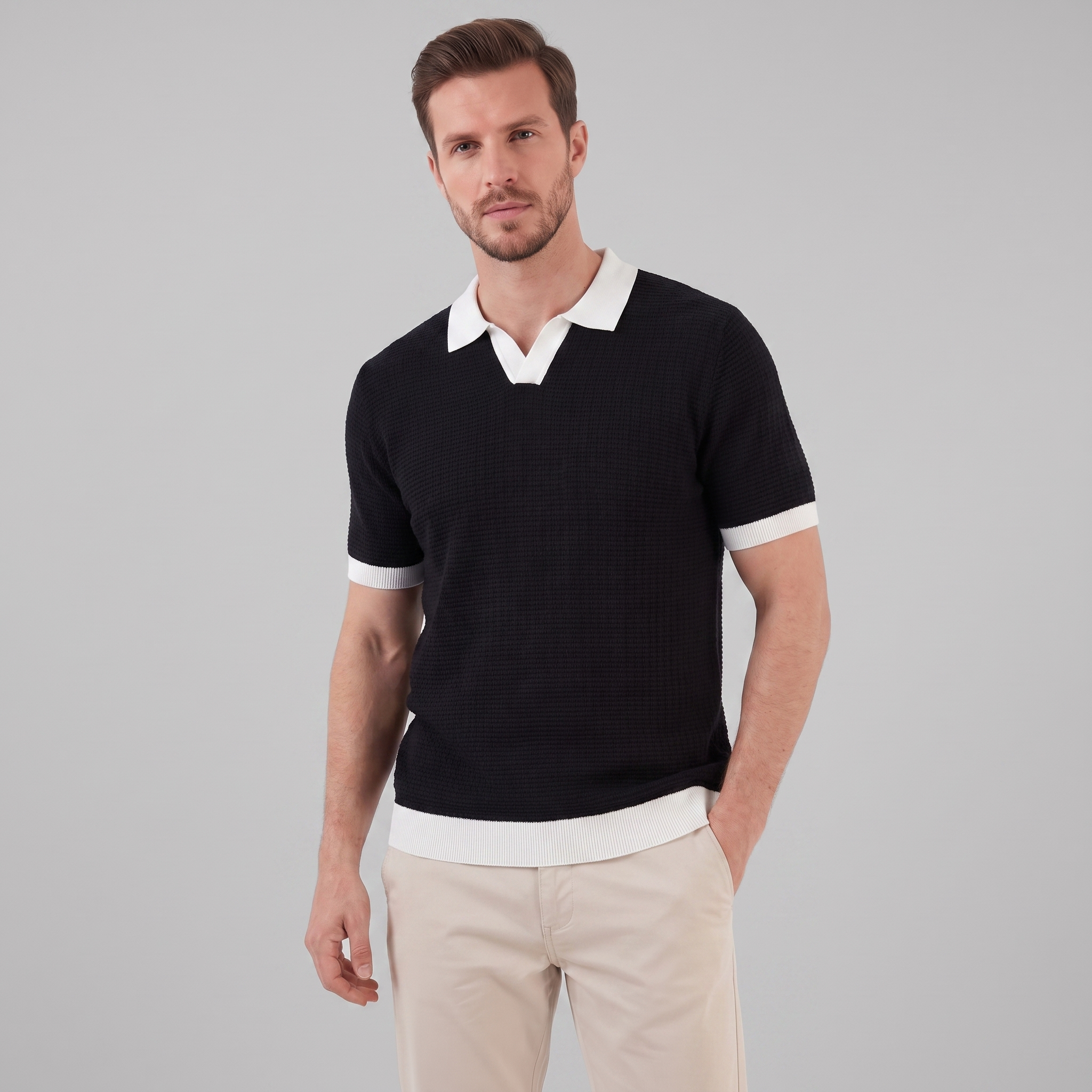 Men's Weave Contrast Trim Polo Shirt