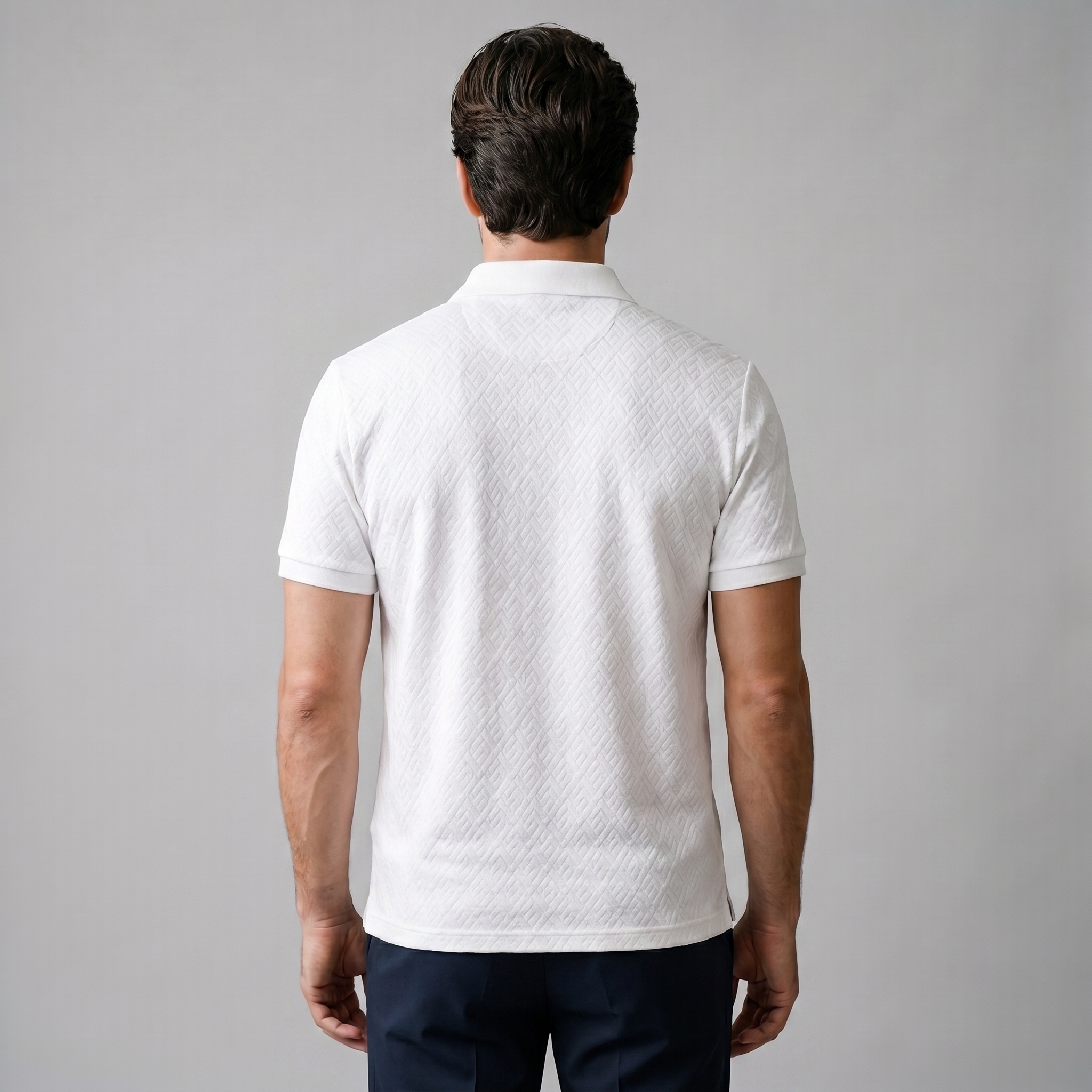 Men's White Textured Polo Shirt
