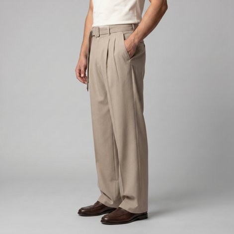 Men's Wide-Leg Belted Tailored Trousers