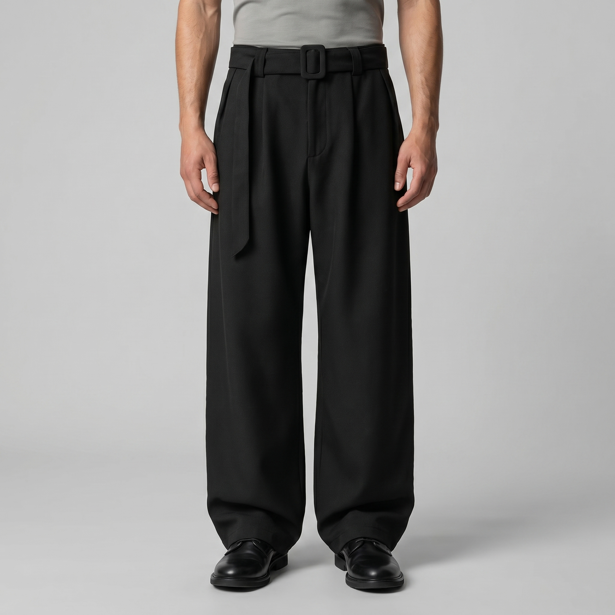 Men's Wide-Leg Belted Tailored Trousers