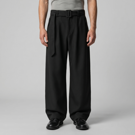 Men's Wide-Leg Belted Tailored Trousers