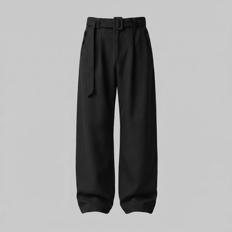 Men's Wide-Leg Belted Tailored Trousers