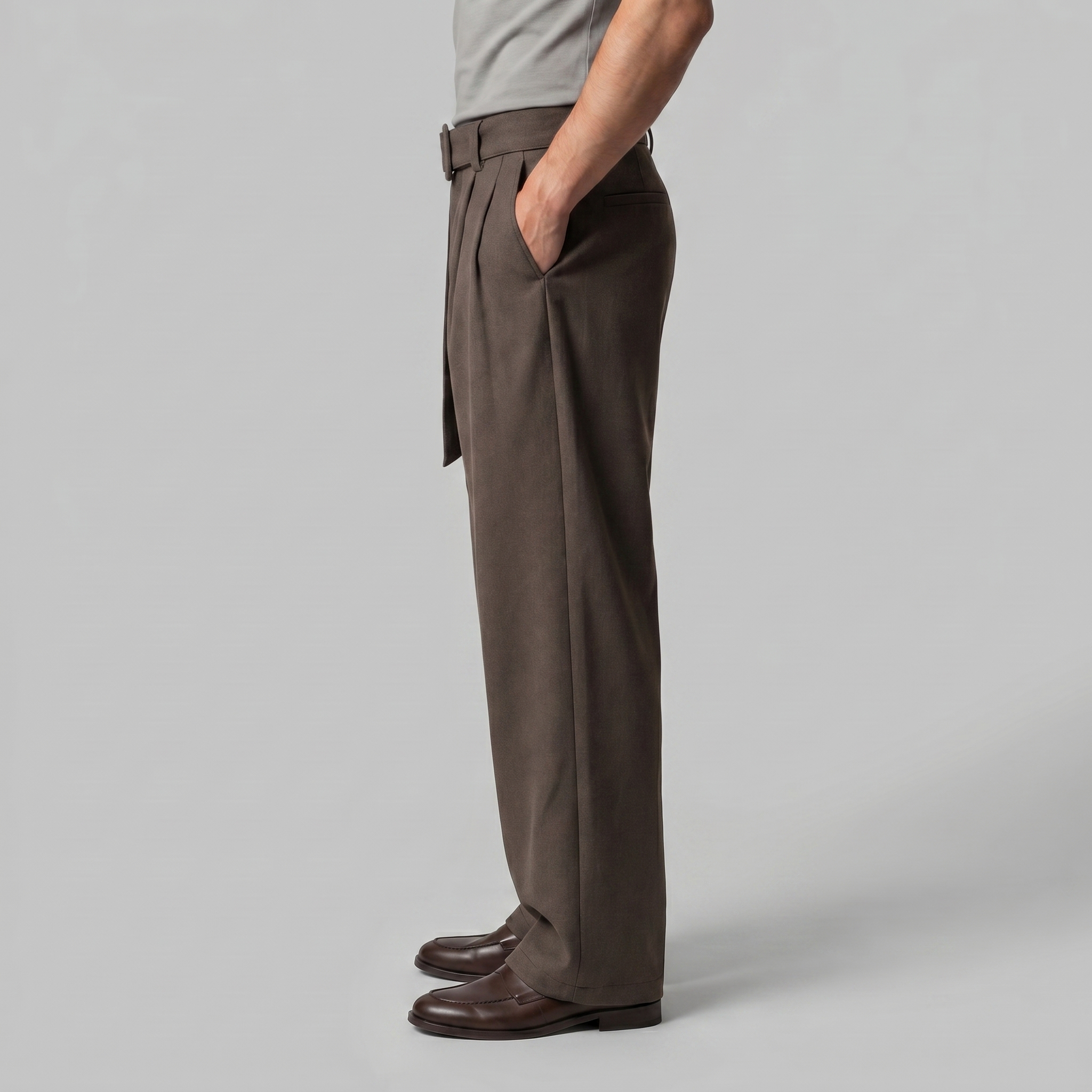 Men's Wide-Leg Belted Tailored Trousers