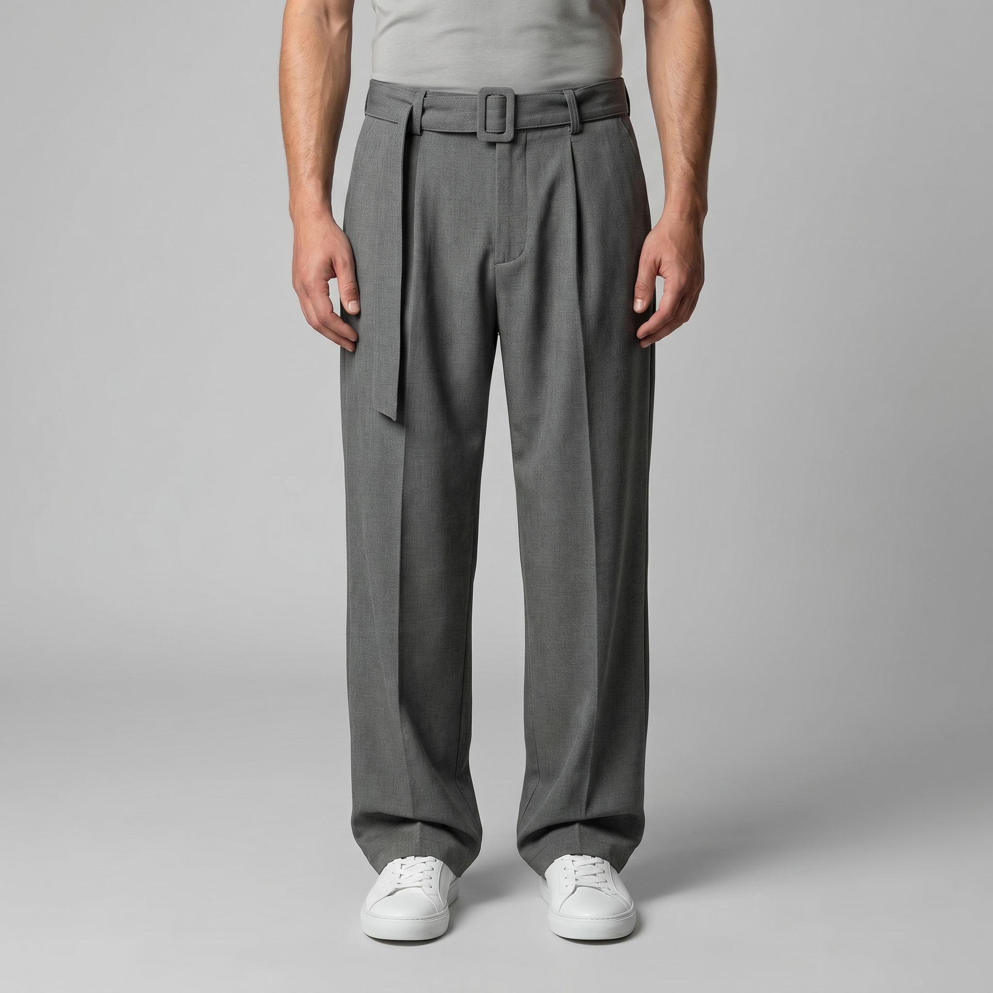 Men's Wide-Leg Belted Tailored Trousers