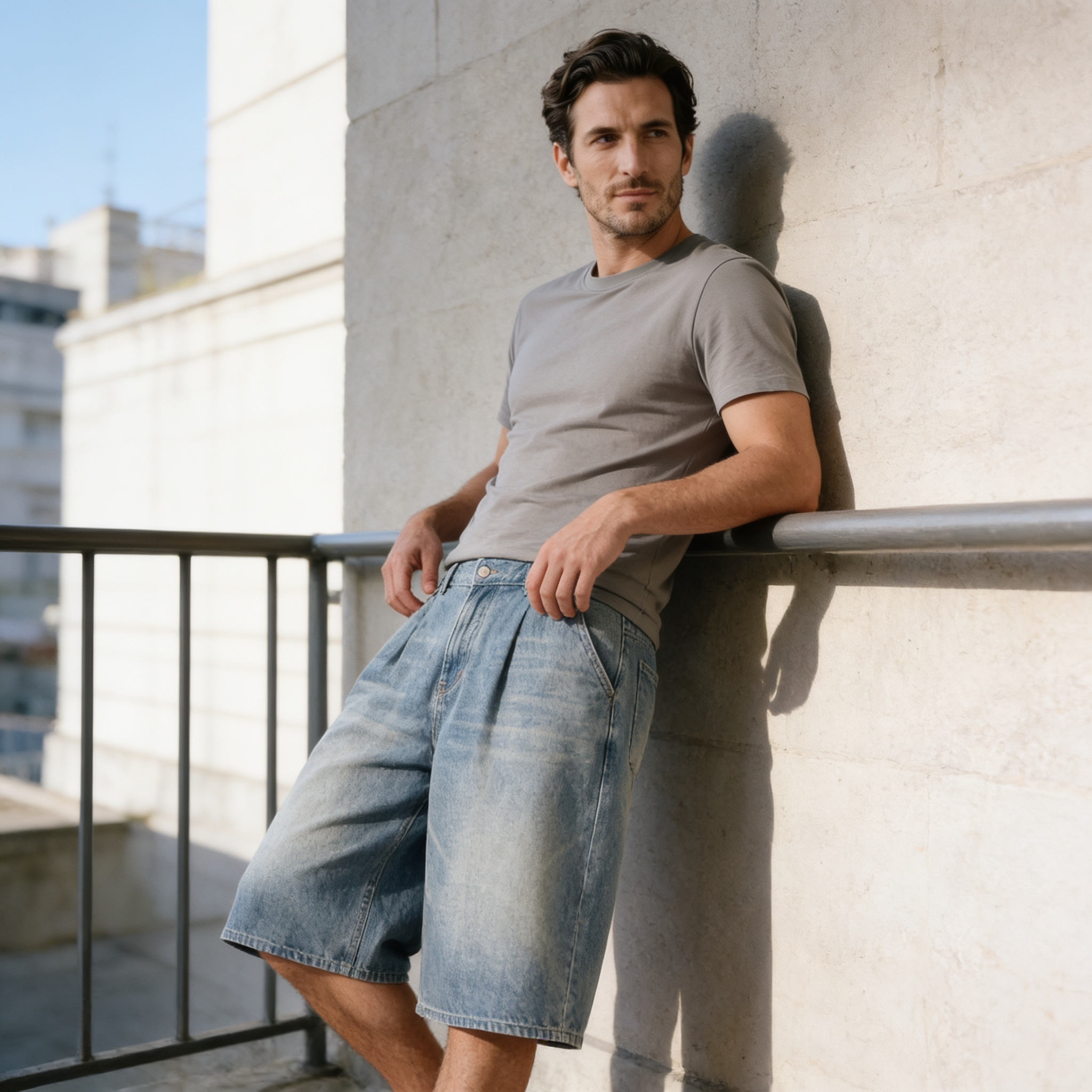 Men's Wide Leg Denim Shorts