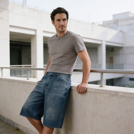 Men's Wide Leg Denim Shorts