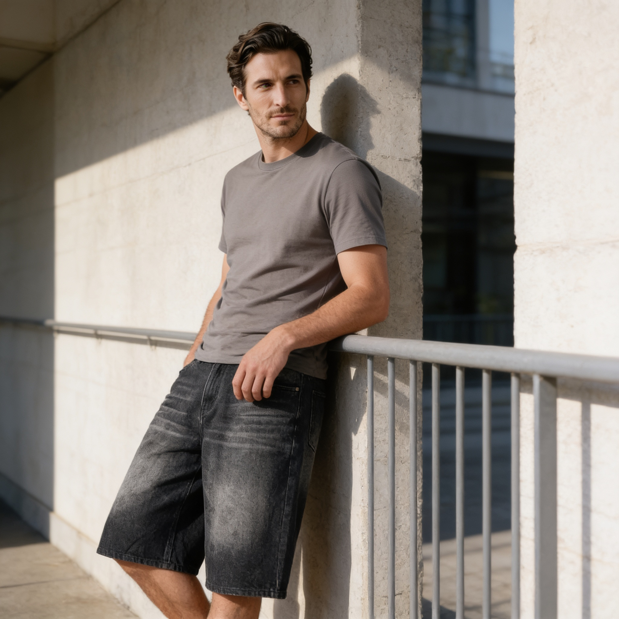Men's Wide Leg Denim Shorts