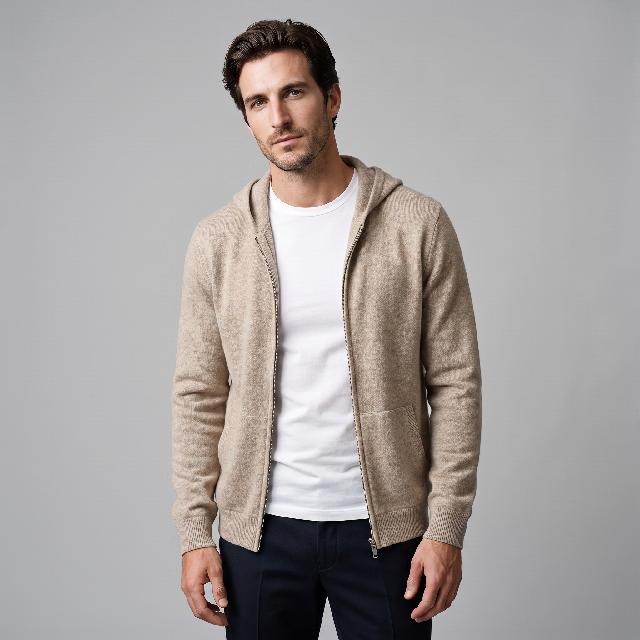 Men's Wool Full-Zip Knit Hooded Cardigan