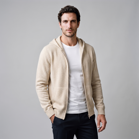 Men's Wool Full-Zip Knit Hooded Cardigan