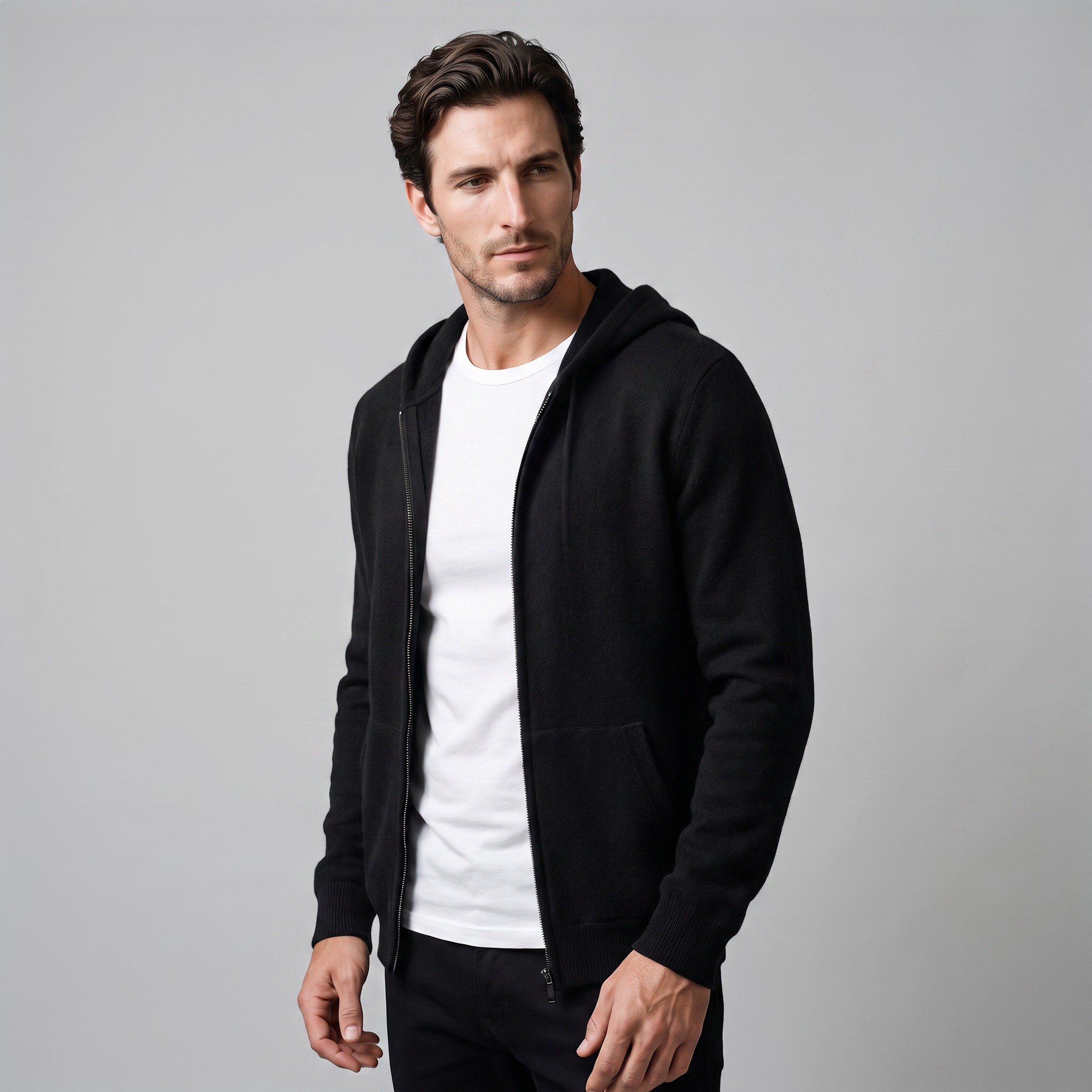 Men's Wool Full-Zip Knit Hooded Cardigan
