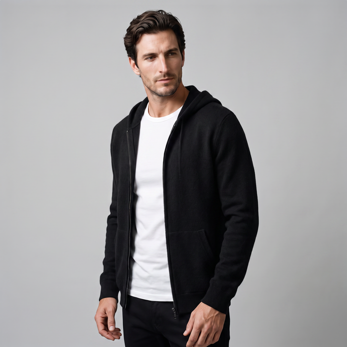 Men's Wool Full-Zip Knit Hooded Cardigan