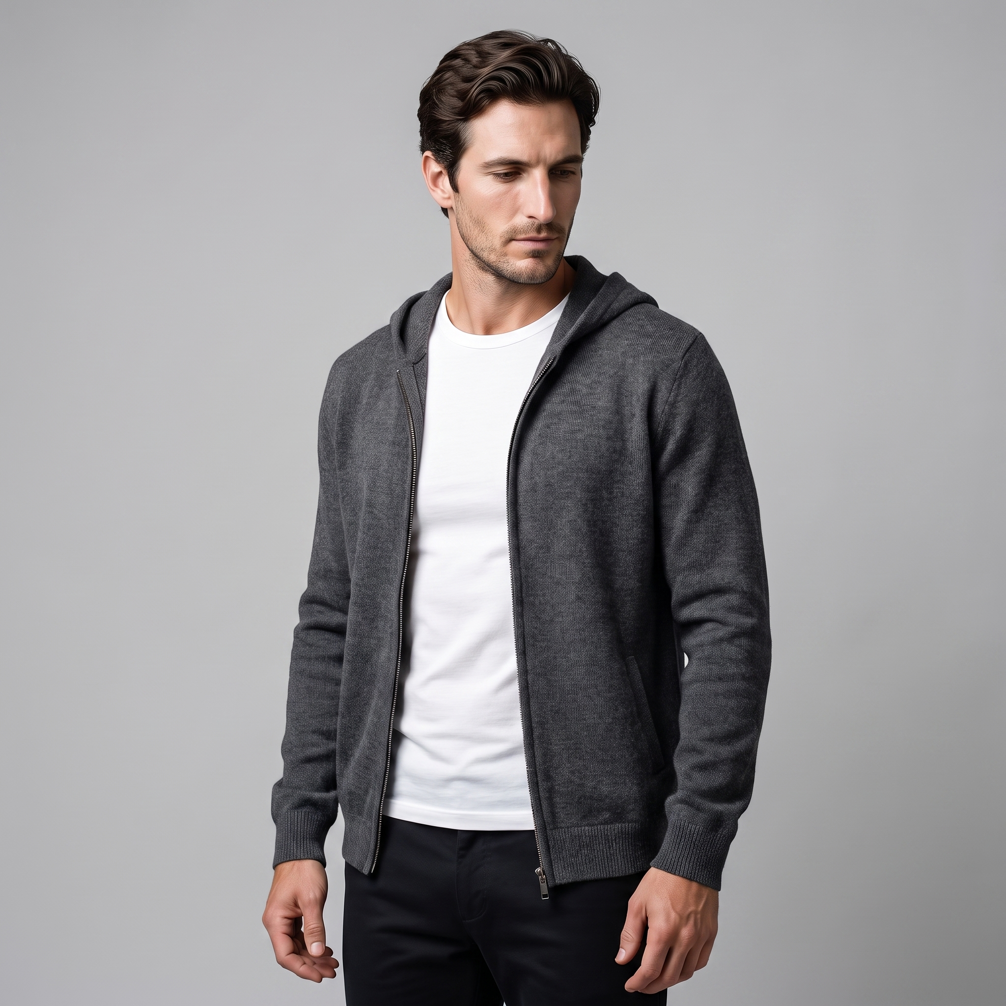 Men's Wool Full-Zip Knit Hooded Cardigan