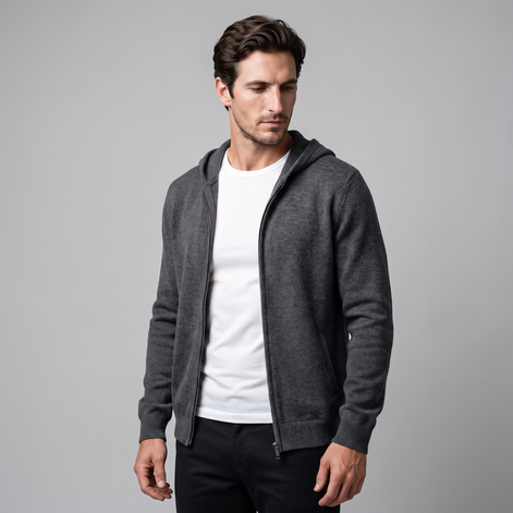 Men's Wool Full-Zip Knit Hooded Cardigan