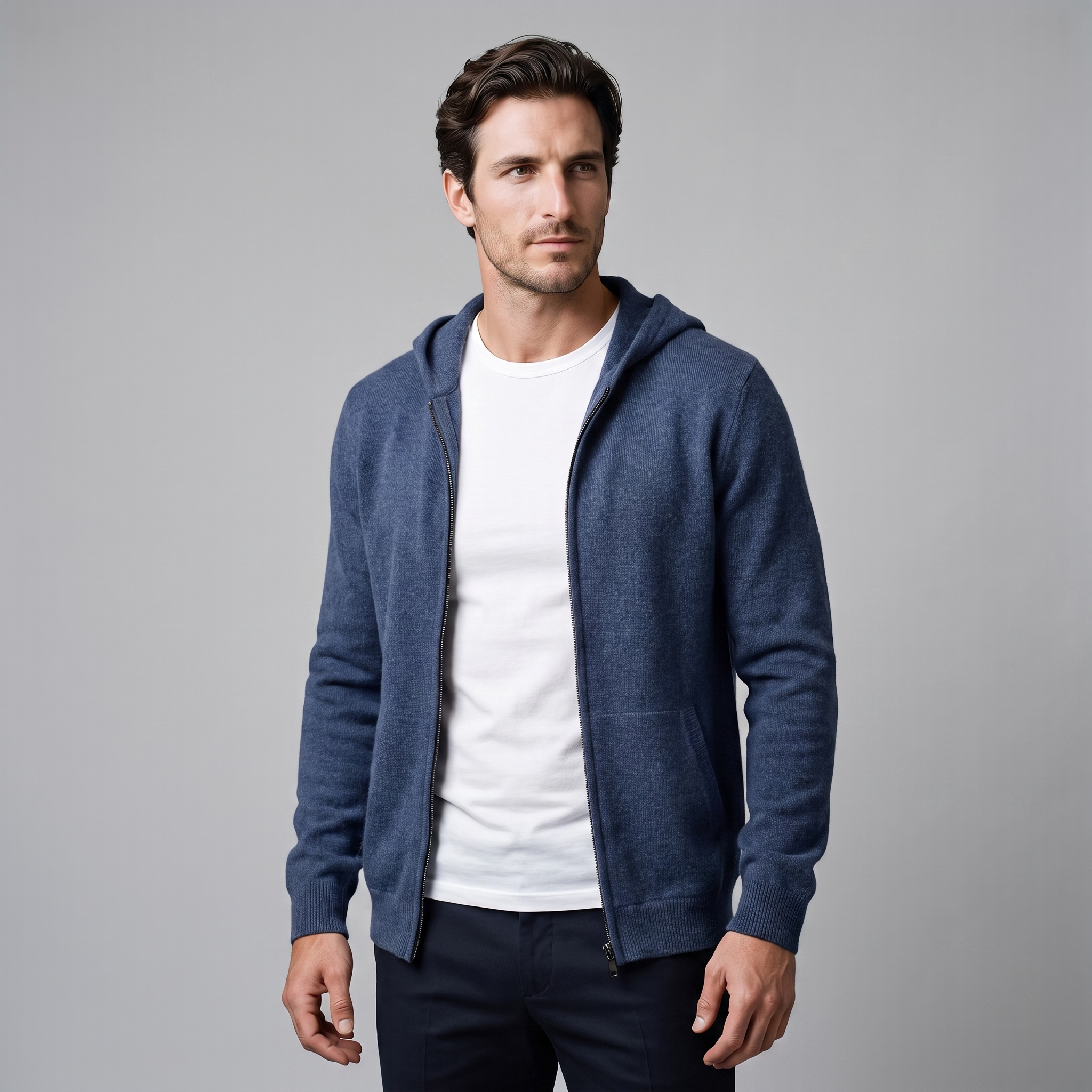 Men's Wool Full-Zip Knit Hooded Cardigan