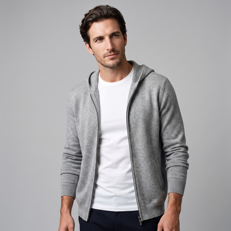 Men's Wool Full-Zip Knit Hooded Cardigan