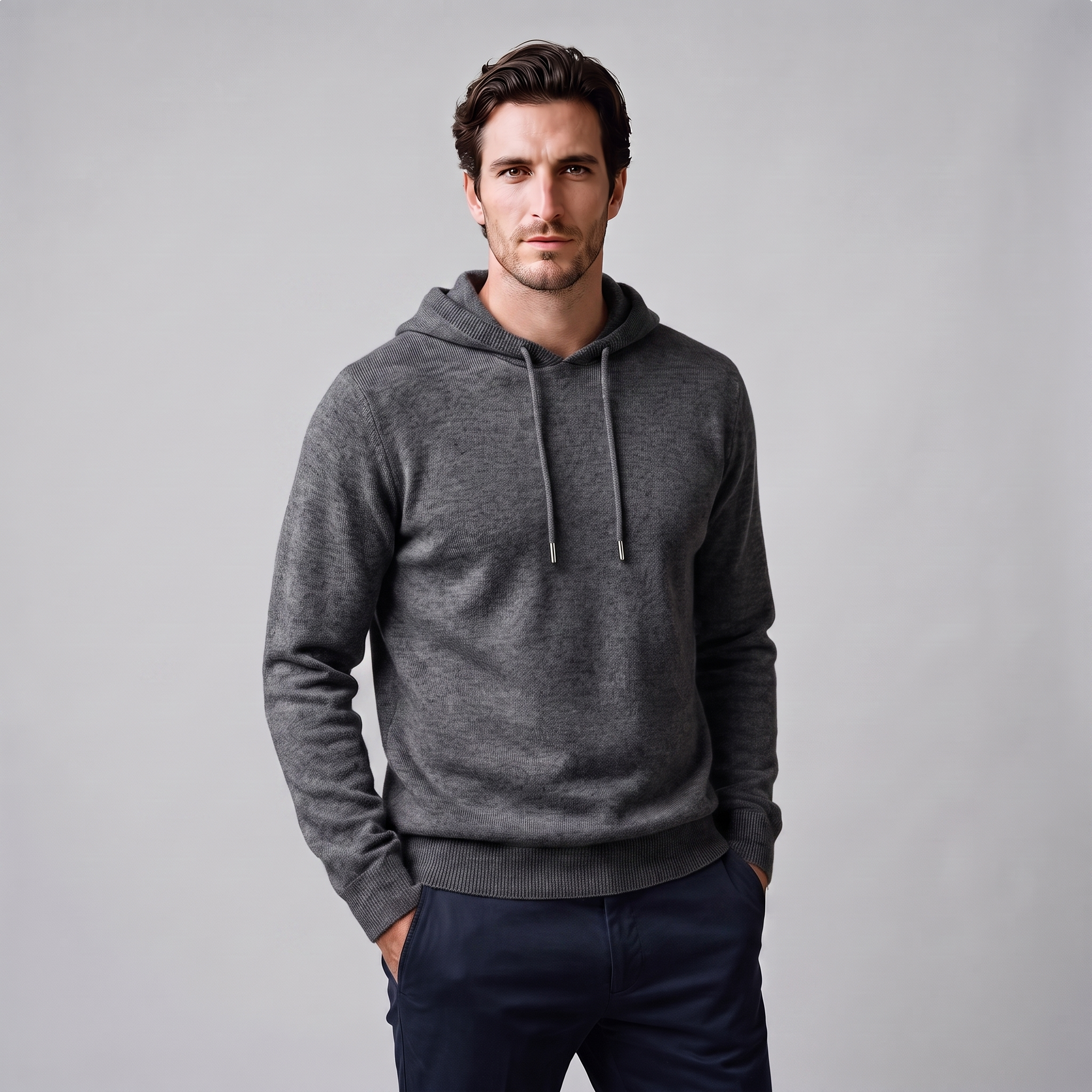 Men's Wool Knit Drawstring Hoodie
