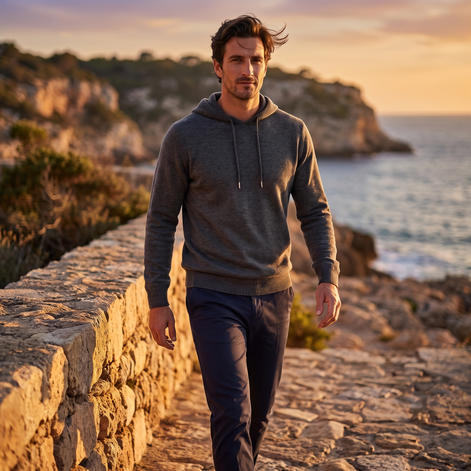Men's Wool Knit Drawstring Hoodie