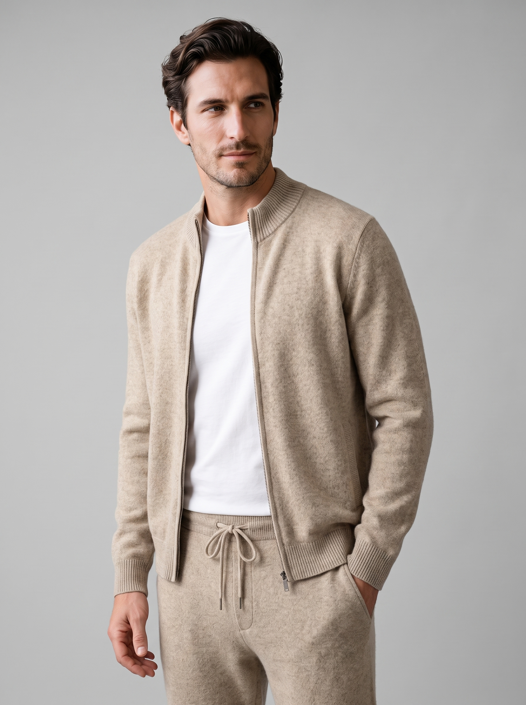 Men's Wool Knit Zip Cardigan and Trouser Co-ord Set