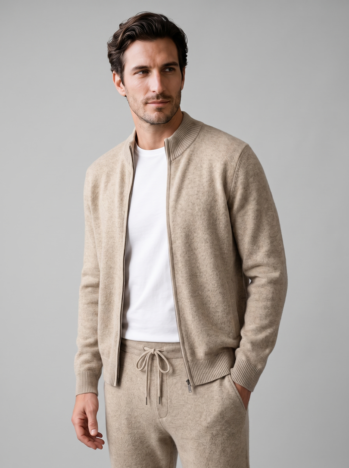 Men's Wool Knit Zip Cardigan and Trouser Co-ord Set