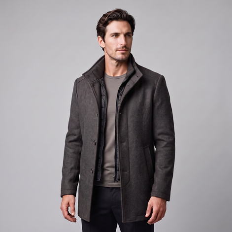 Men's Wool-Look Stand Collar Overcoat
