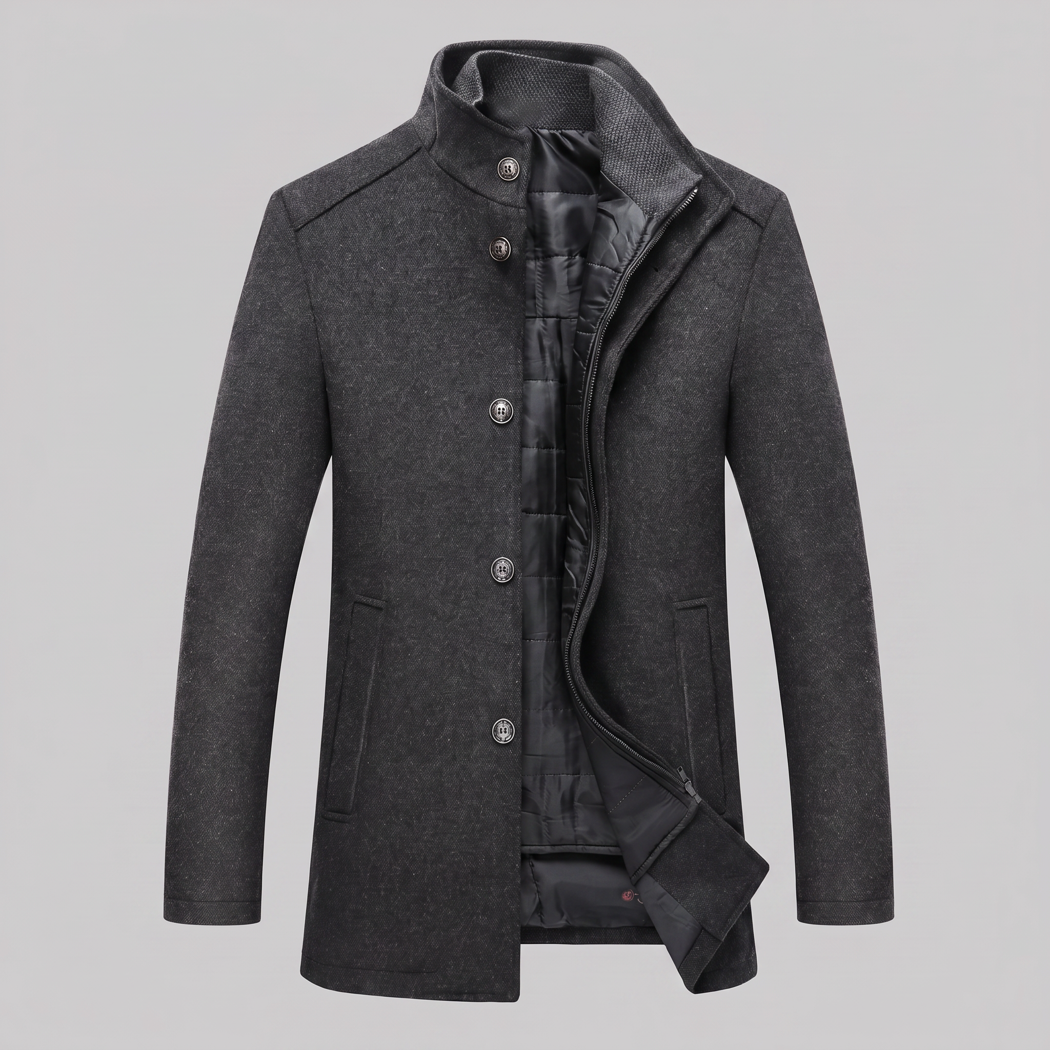 Men's Wool-Look Stand Collar Overcoat