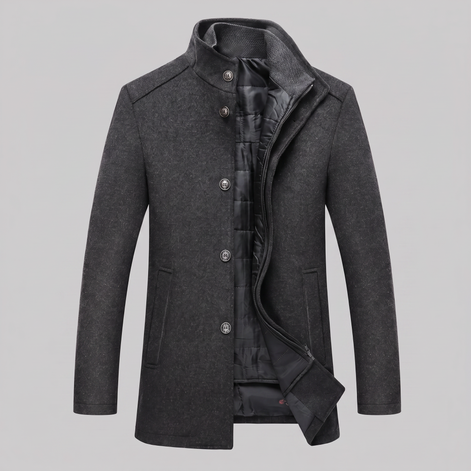 Men's Wool-Look Stand Collar Overcoat