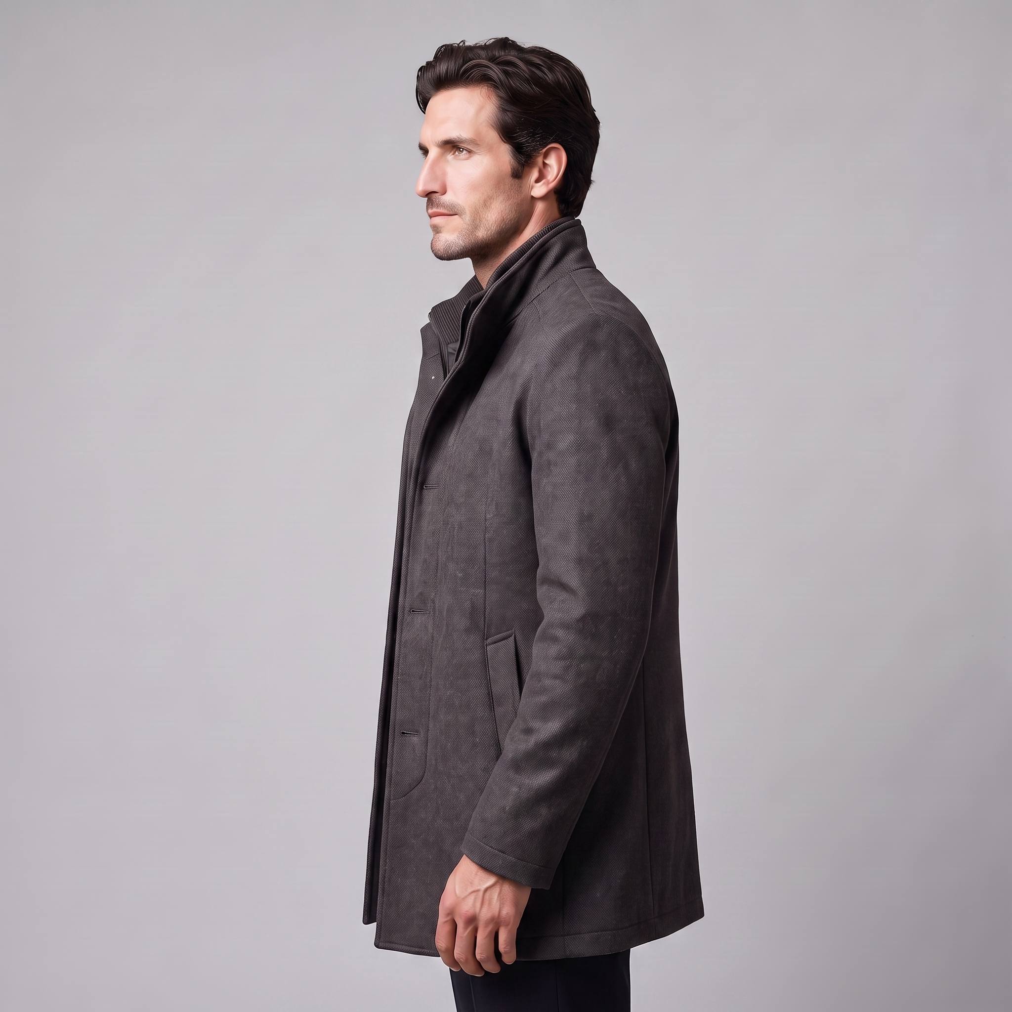 Men's Wool-Look Stand Collar Overcoat