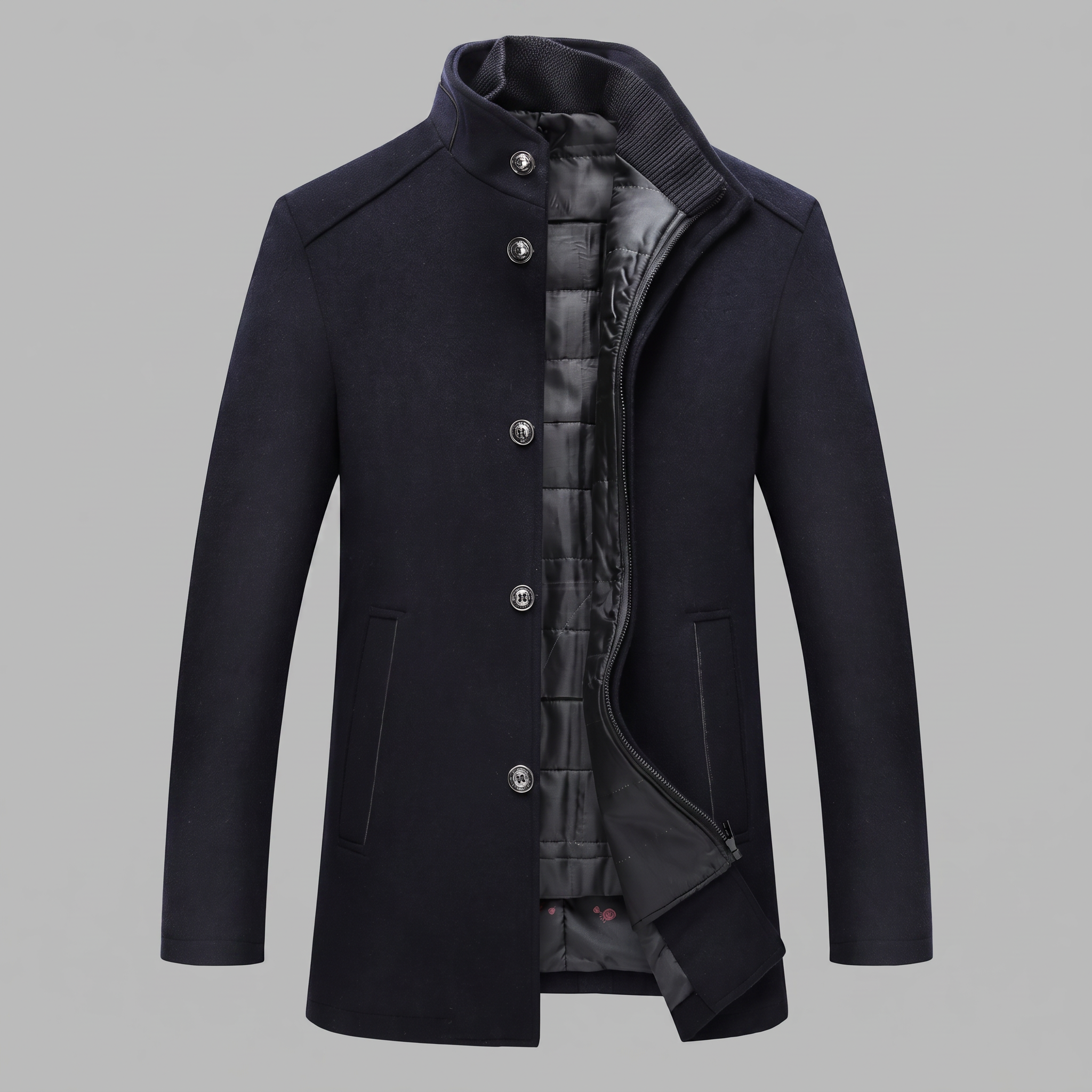 Men's Wool-Look Stand Collar Overcoat