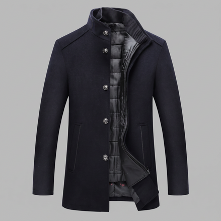 Men's Wool-Look Stand Collar Overcoat
