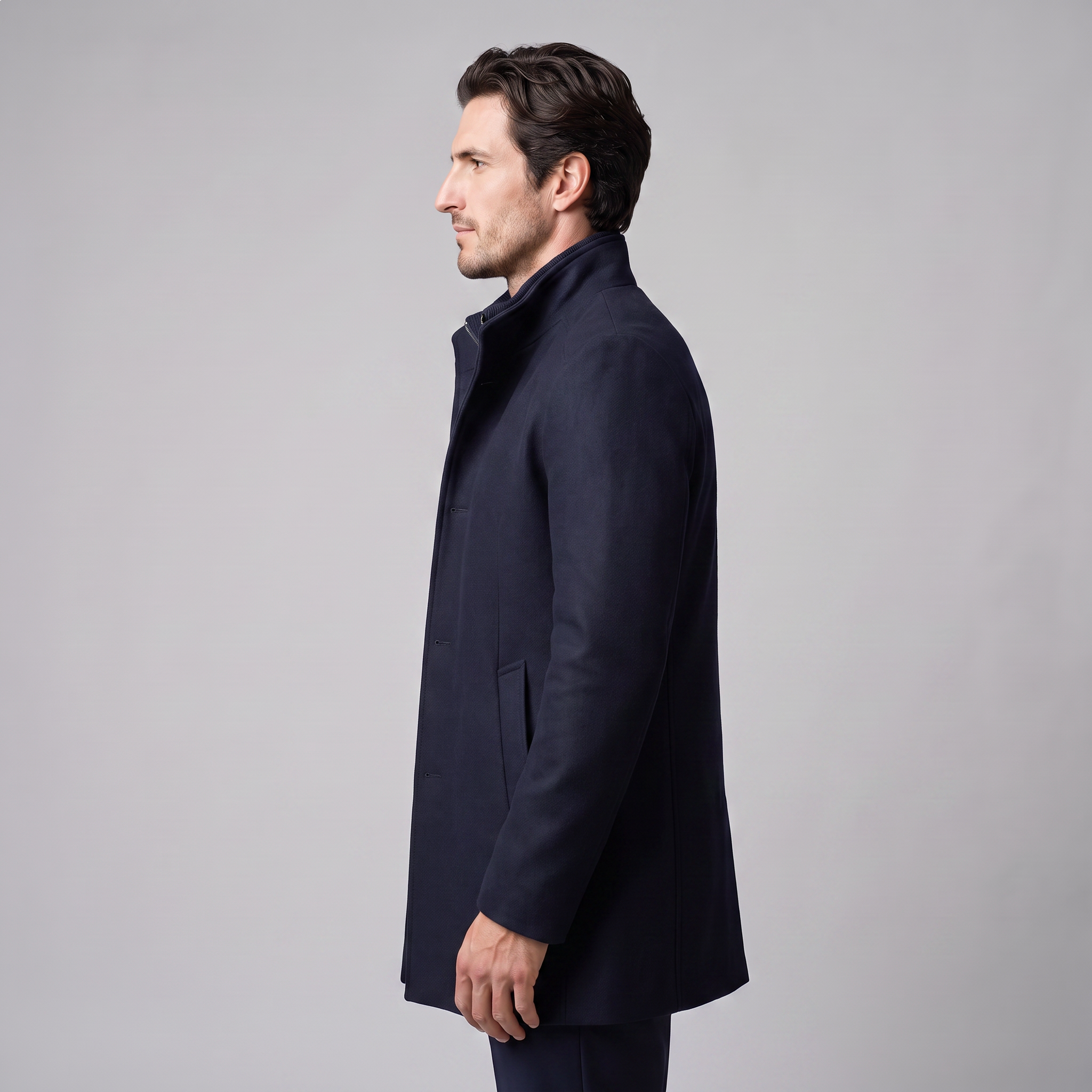 Men's Wool-Look Stand Collar Overcoat