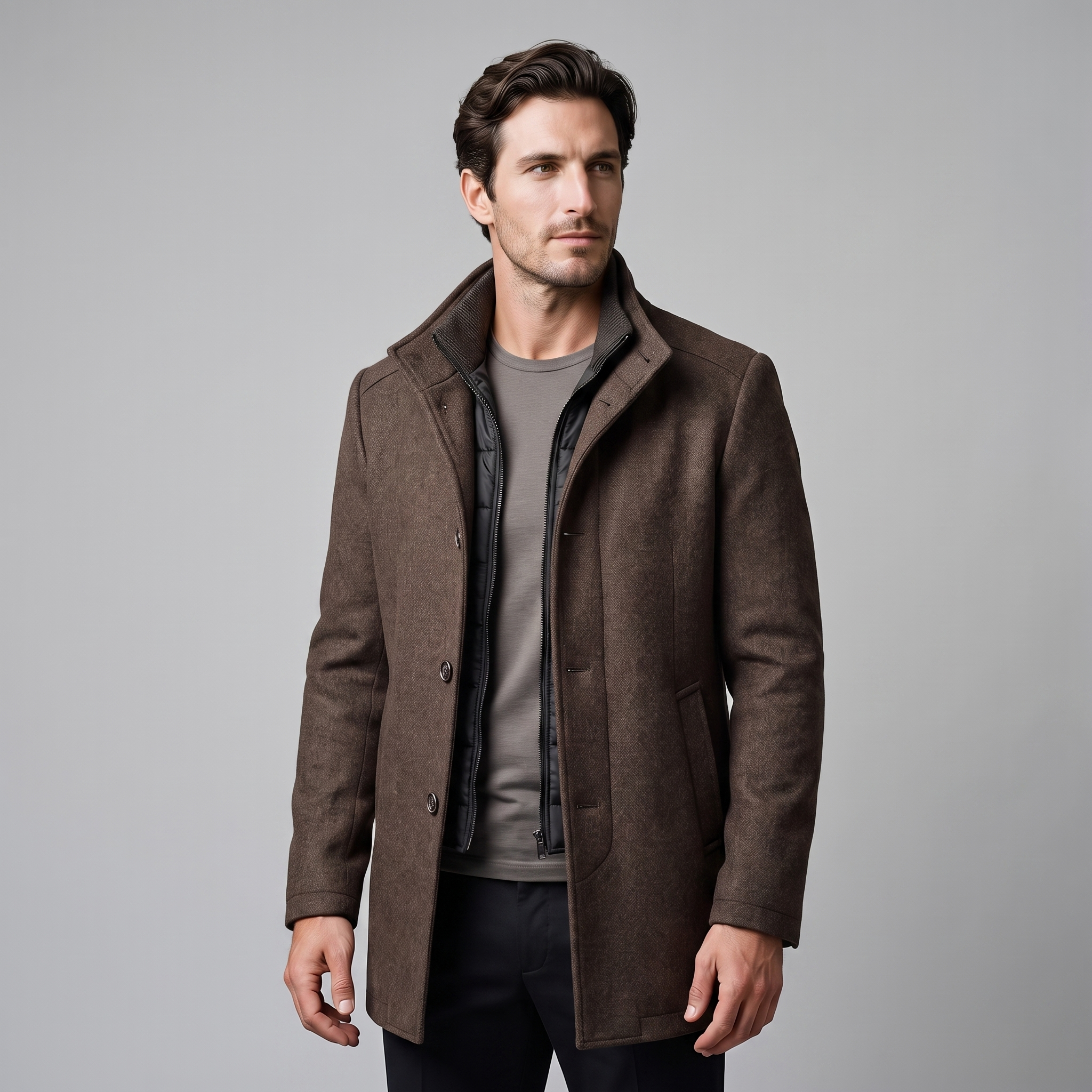 Men's Wool-Look Stand Collar Overcoat