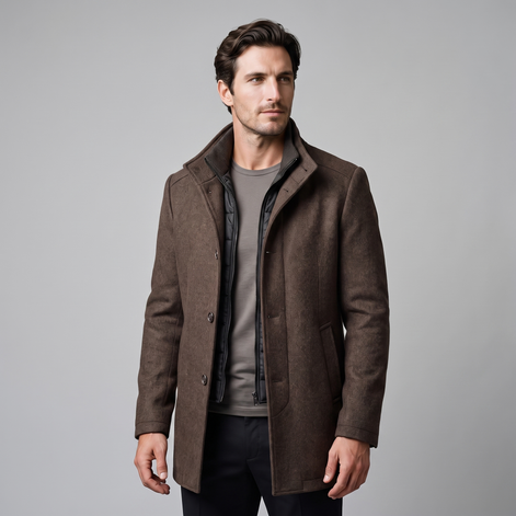 Men's Wool-Look Stand Collar Overcoat