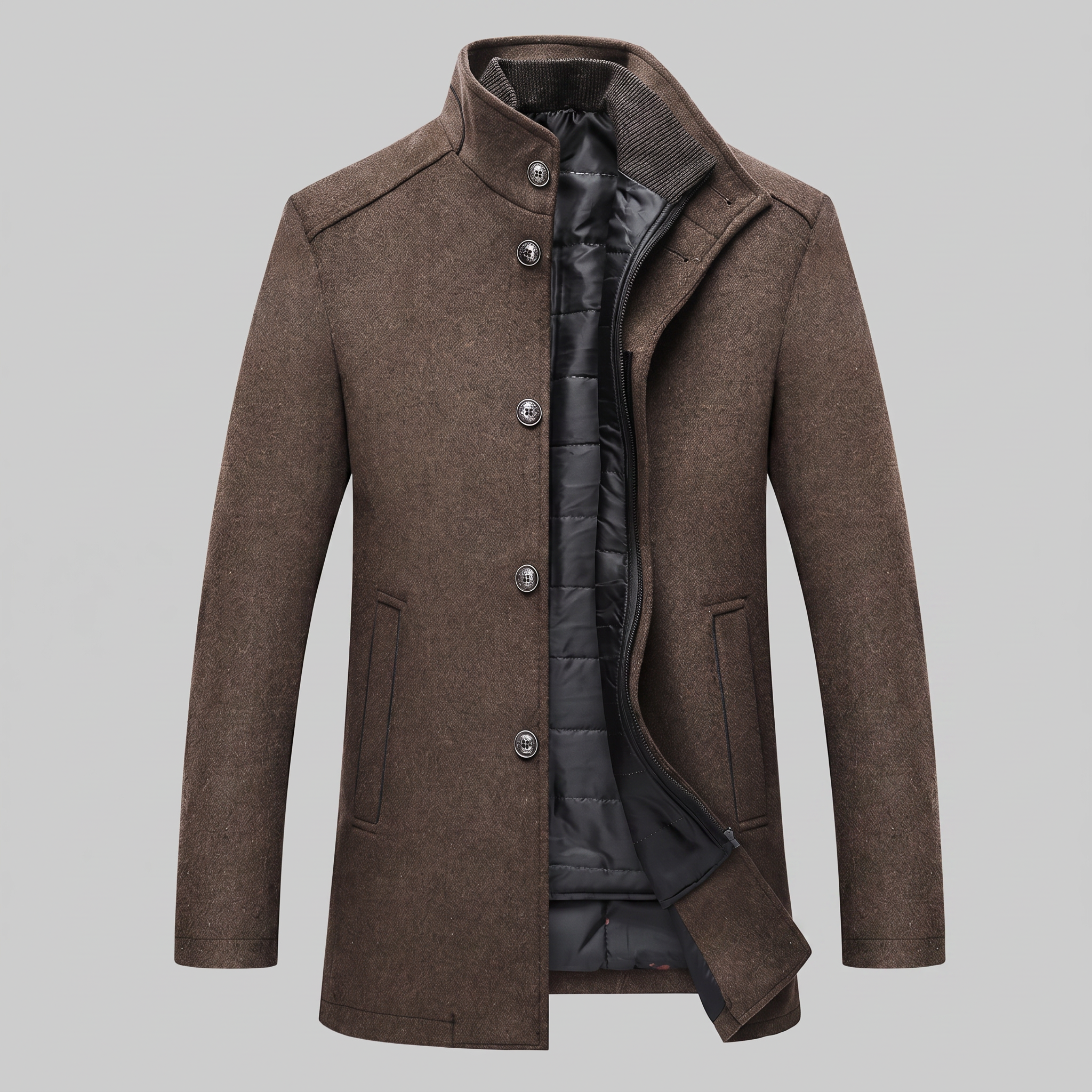 Men's Wool-Look Stand Collar Overcoat
