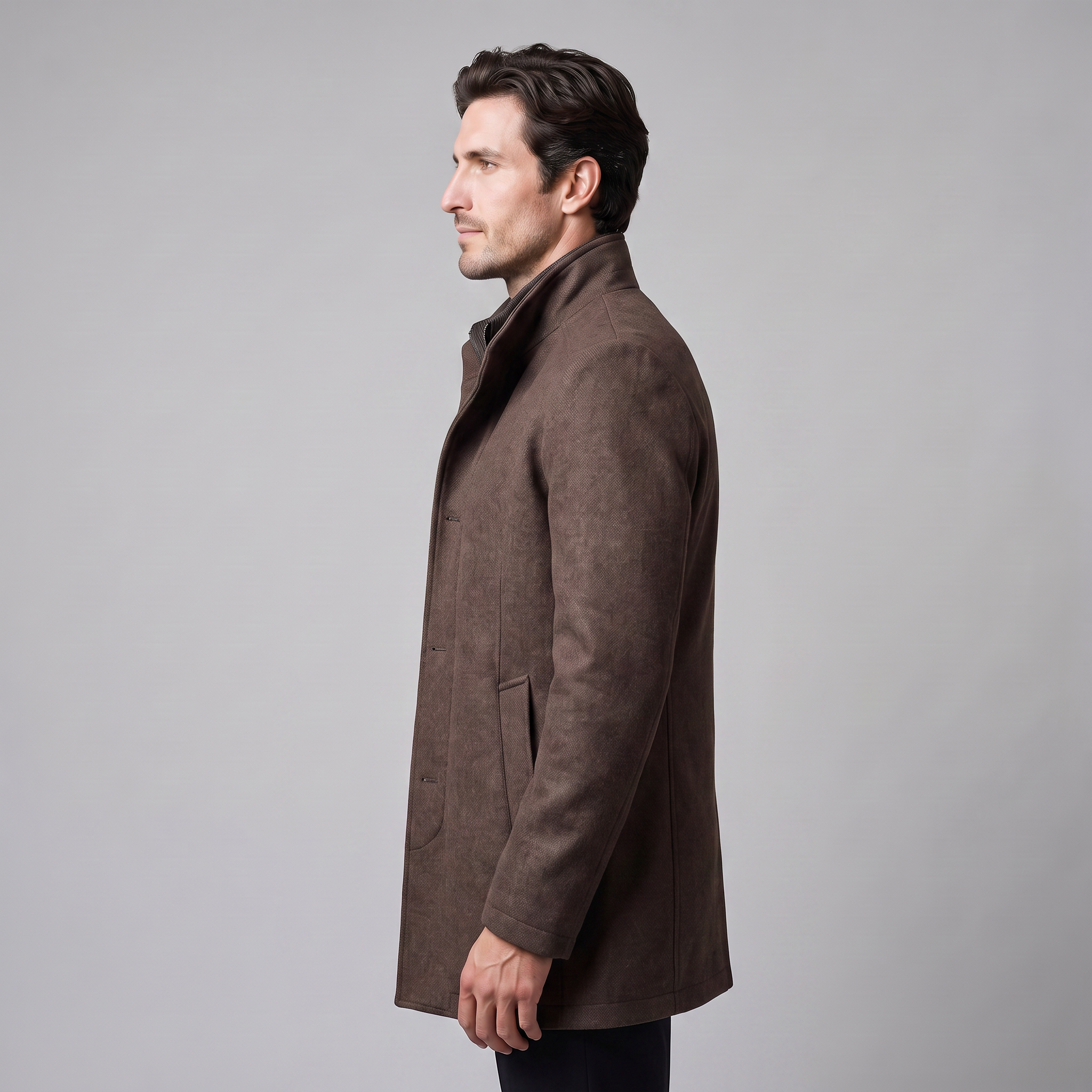 Men's Wool-Look Stand Collar Overcoat