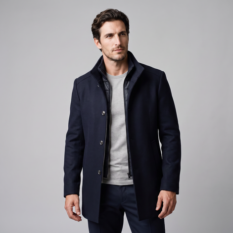 Men's Wool-Look Stand Collar Overcoat