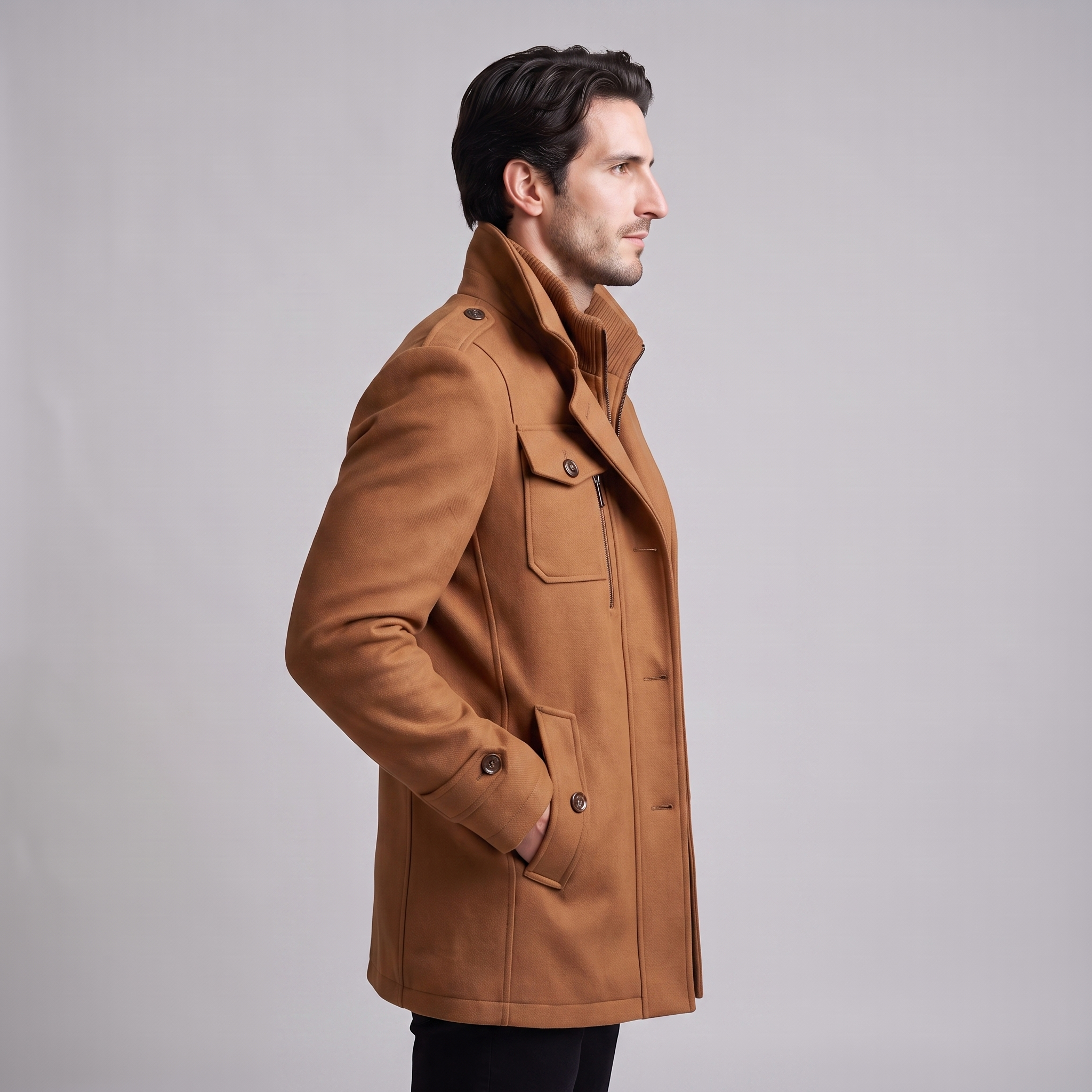 Men's Wool Stand-Collar Overcoat