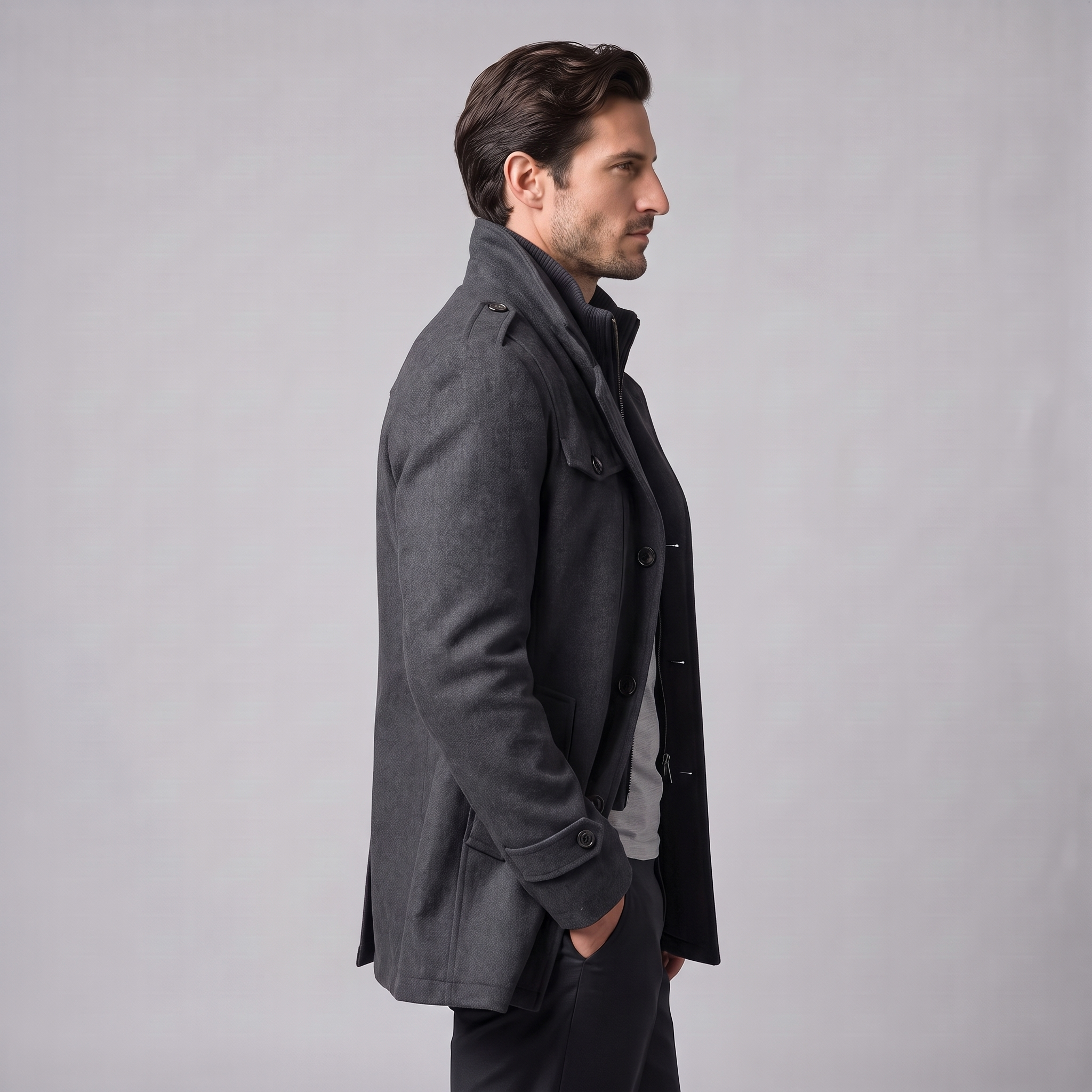 Men's Wool Stand-Collar Overcoat