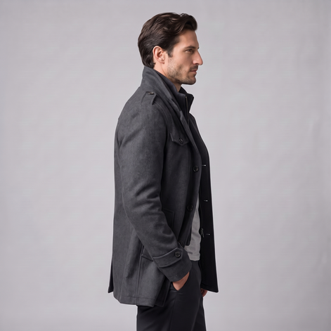 Men's Wool Stand-Collar Overcoat