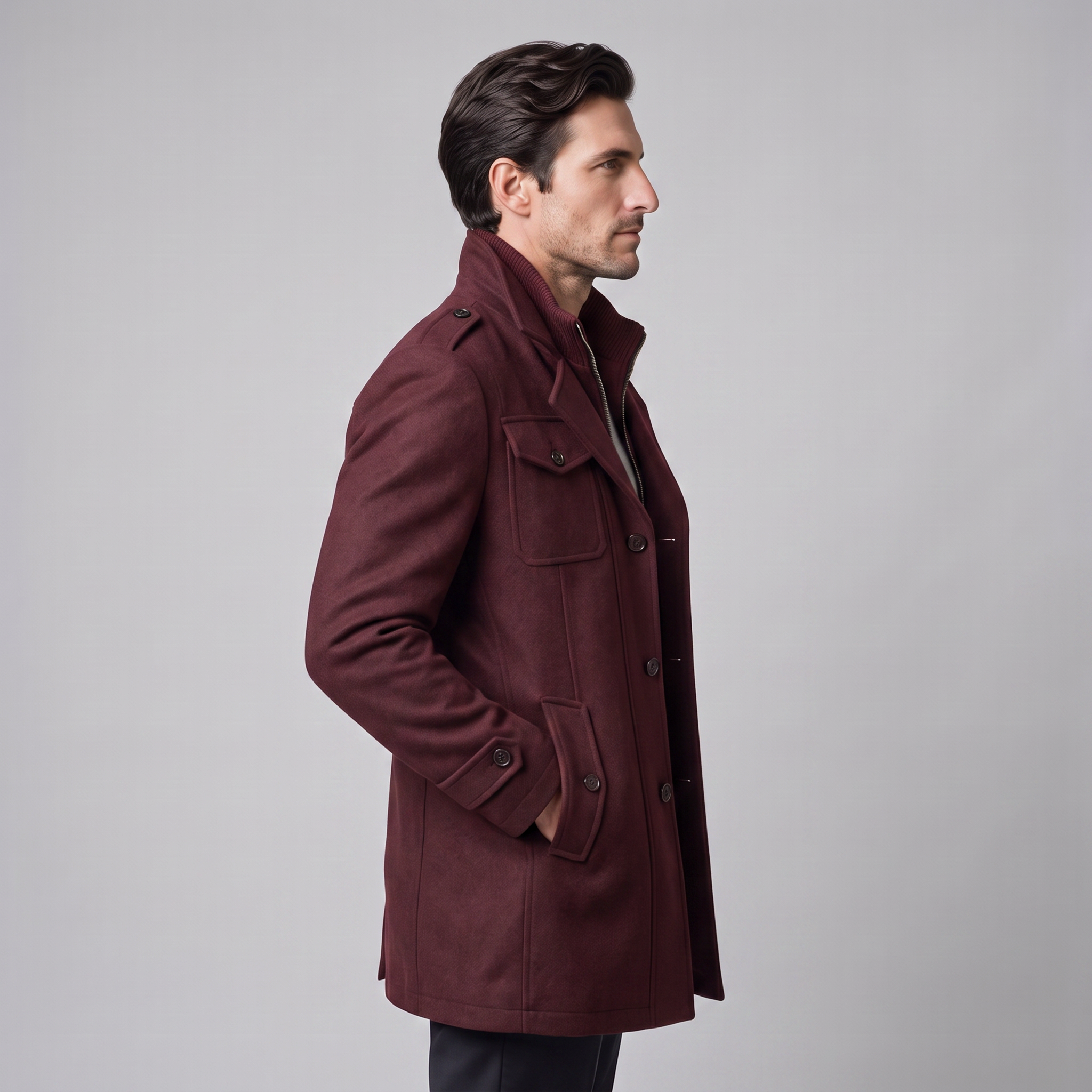 Men's Wool Stand-Collar Overcoat