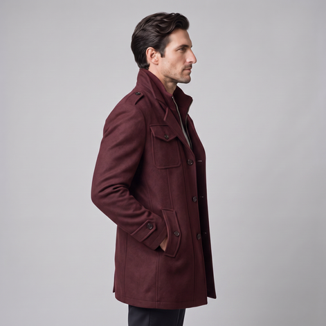 Men's Wool Stand-Collar Overcoat