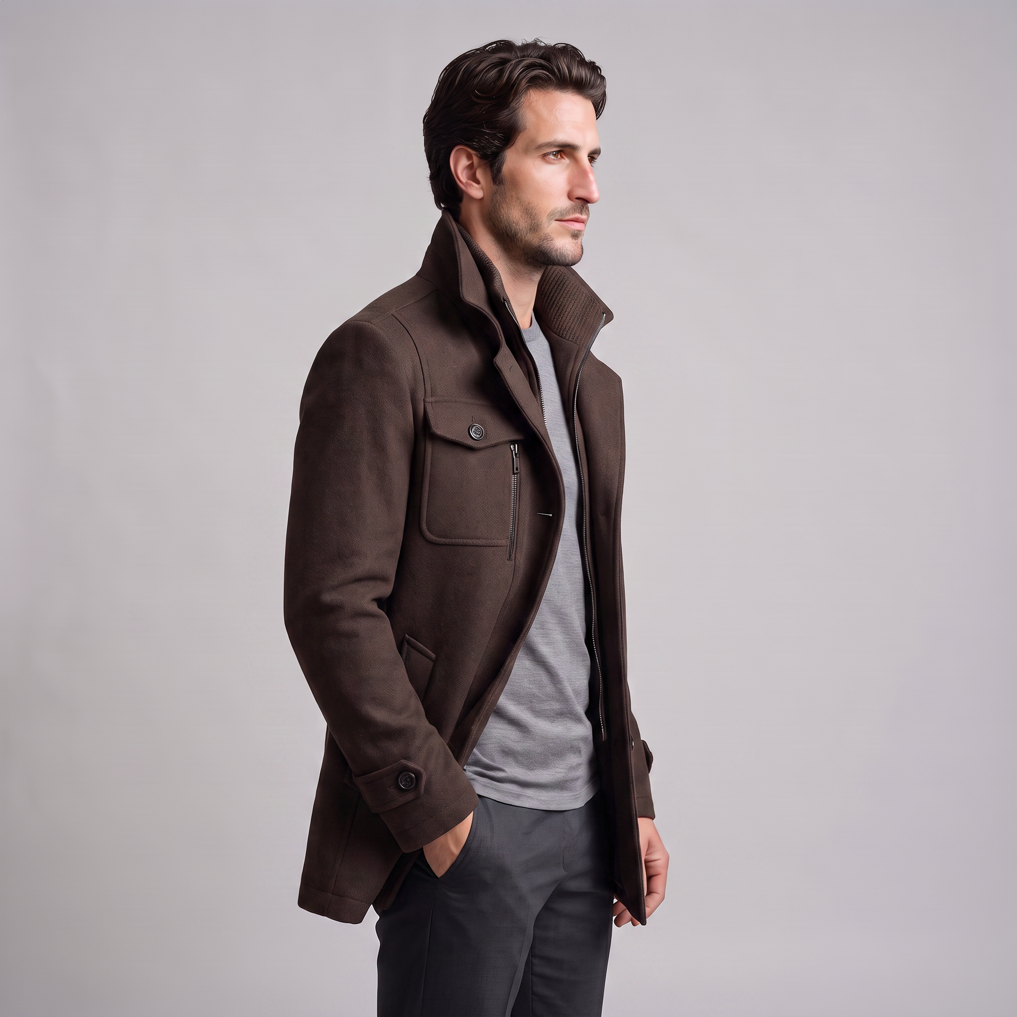 Men's Wool Stand-Collar Overcoat