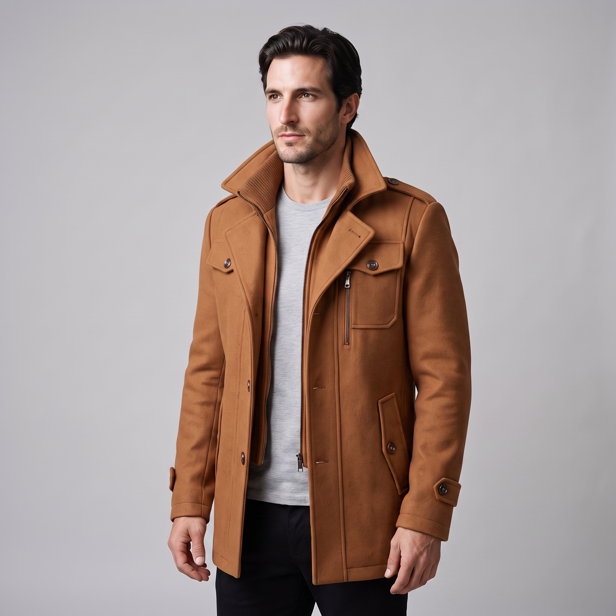 Men's Wool Stand-Collar Overcoat