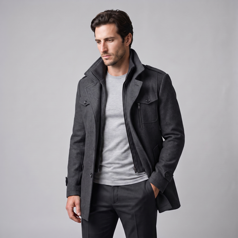 Men's Wool Stand-Collar Overcoat