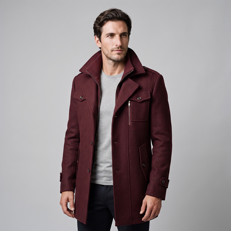 Men's Wool Stand-Collar Overcoat