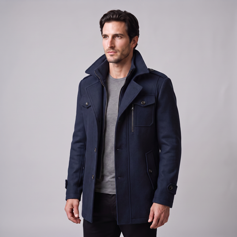 Men's Wool Stand-Collar Overcoat