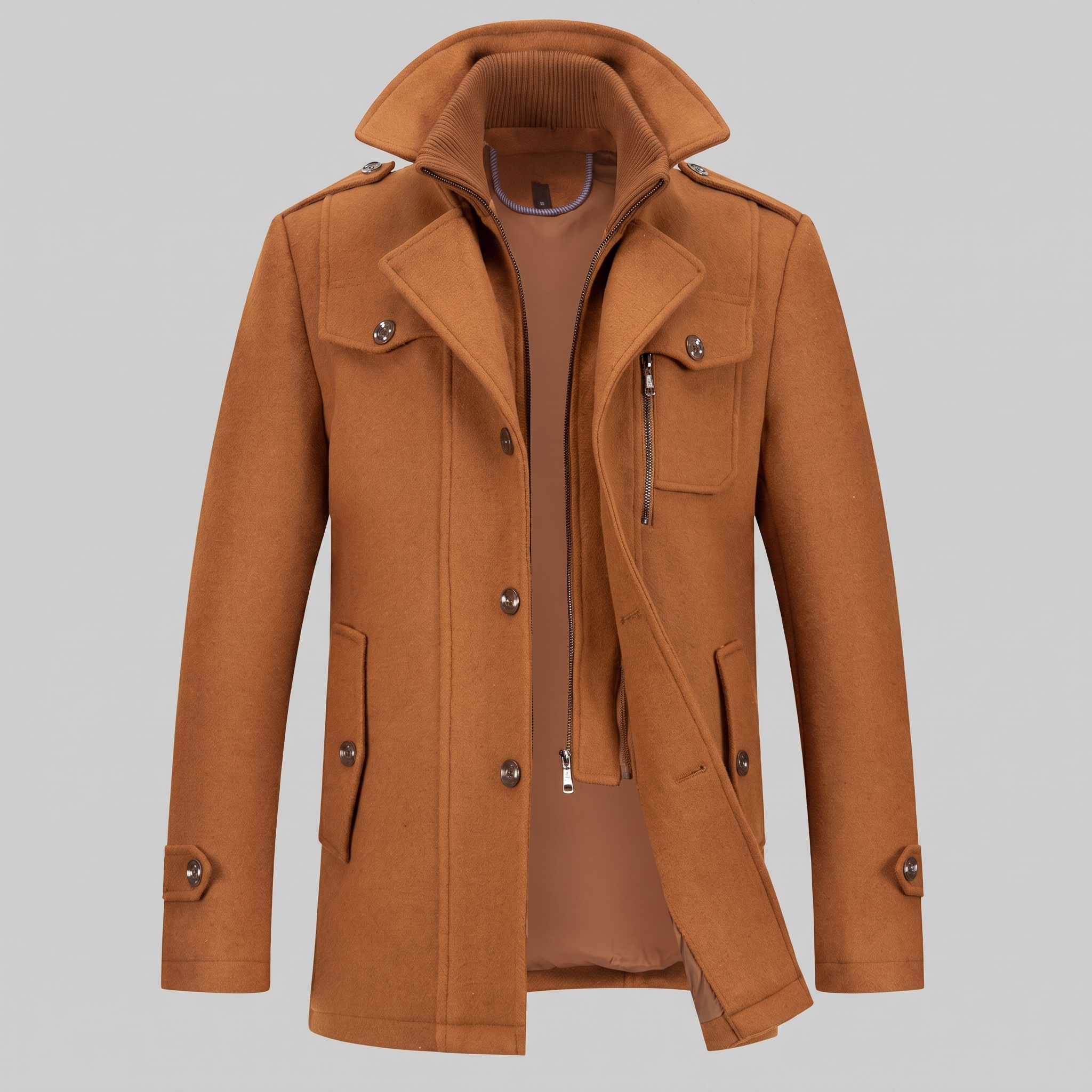 Men's Wool Stand-Collar Overcoat
