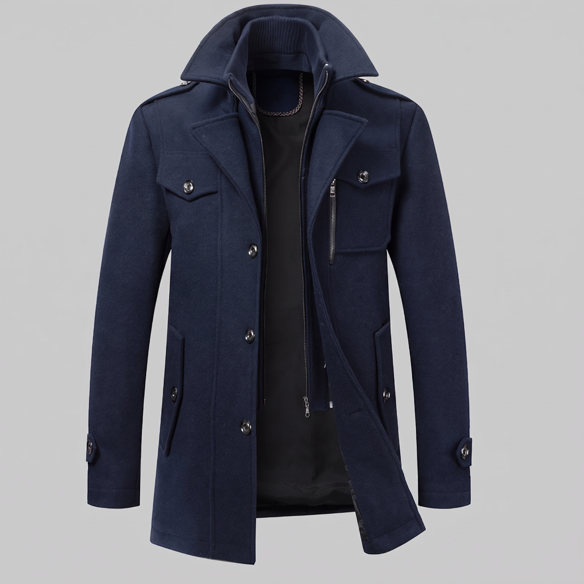Men's Wool Stand-Collar Overcoat