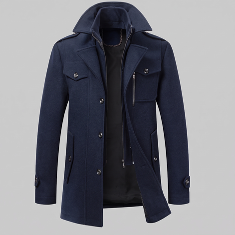 Men's Wool Stand-Collar Overcoat