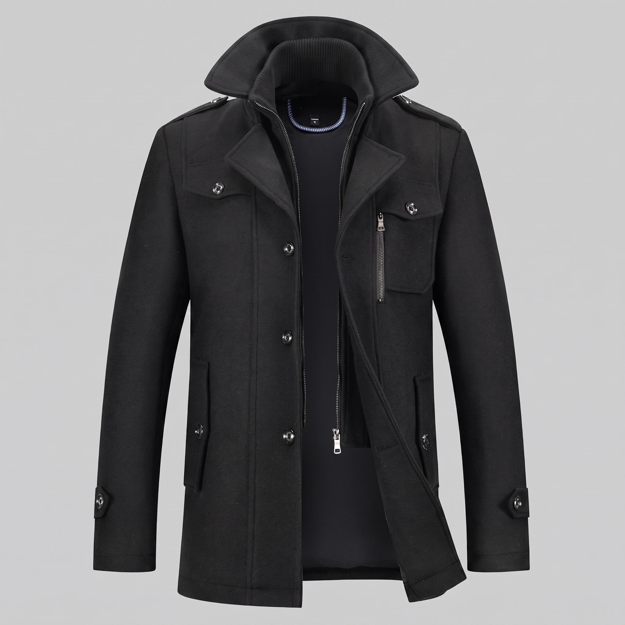 Men's Wool Stand-Collar Overcoat